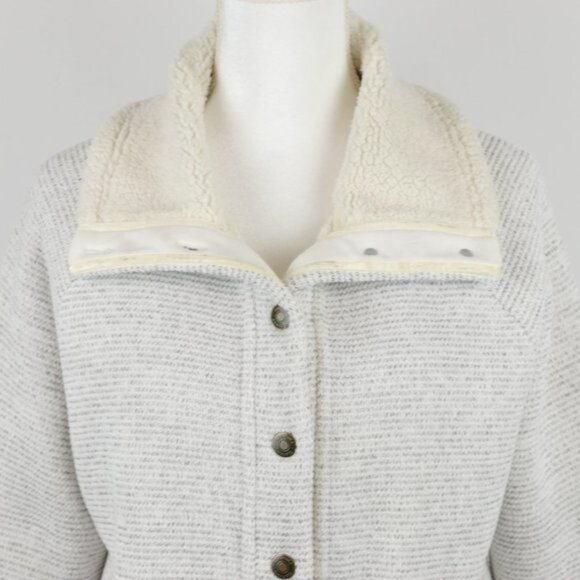 Aventura Women's Medium Cream & Black Fleece Lined Knit Snap Up Bomber Jacket - Picture 2 of 8